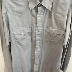 Karman Men's Gray Pearl Snap Long Sleeve Western Shirt Size 16.5 Point VTG